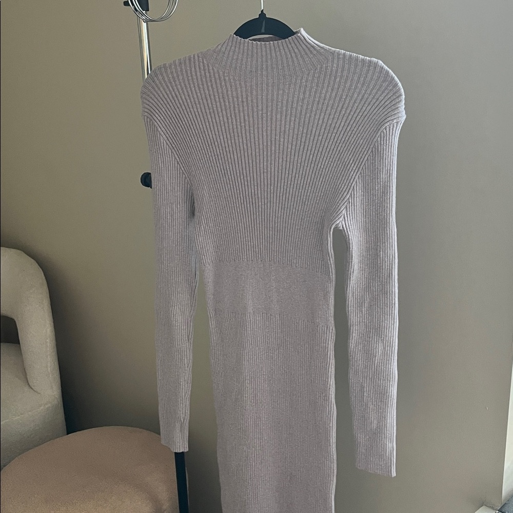 SHEIN Gray Long Sleeve Ribbed Dress
